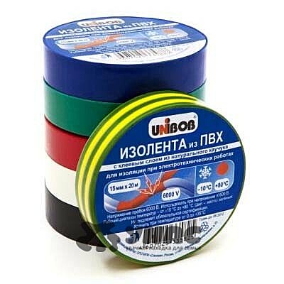 Изолента UNIBOB 15мм х 10м цветная 43657 х60/1шт
